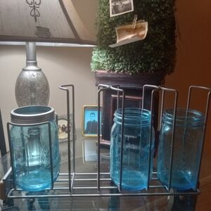 3 Blue Ball Jars that sit in Caddy